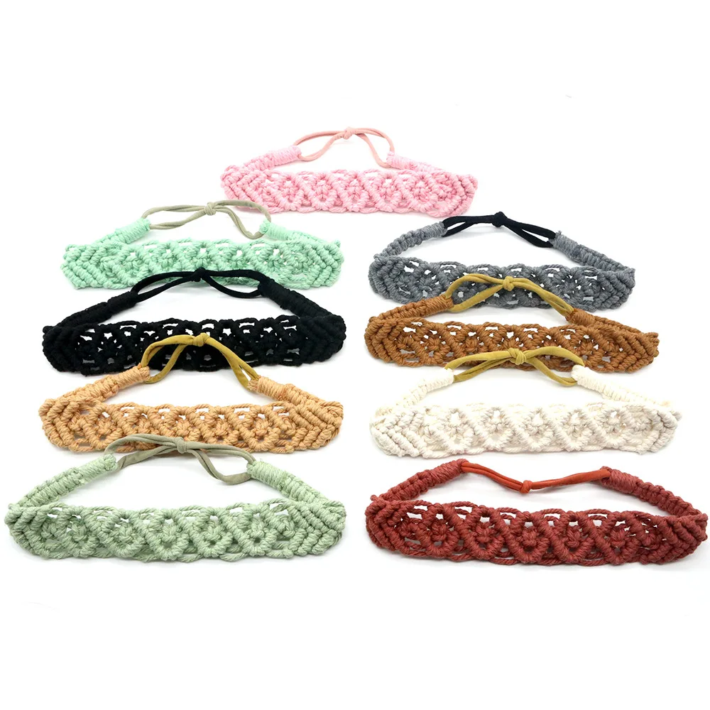 Handmade Summer Fall Cotton Wide Macrame Headbands sports Yoga Wash Face Crochet Elastic hairband Bohemian Women hair accessory