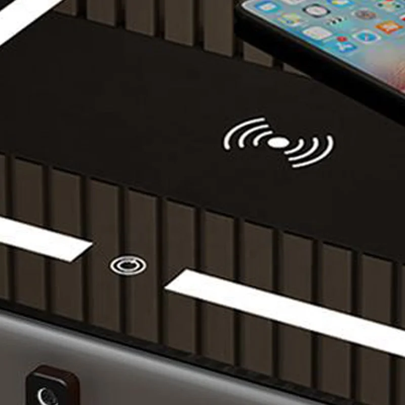 Luxury Home Wood USB Nightstand Minimalist Smart Furniture LED Bedside Table With Wireless Charging