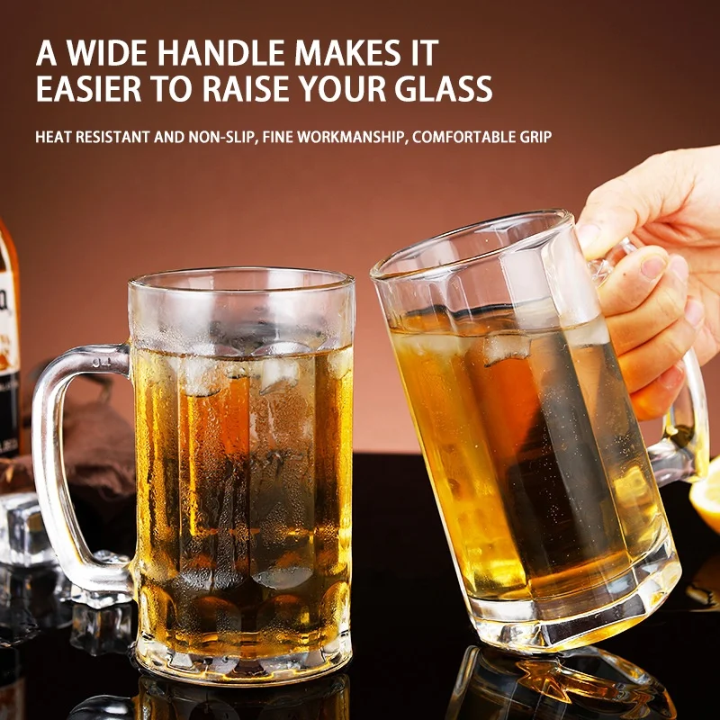 Classic Multiple Type Customized Sublimation Logo High Standard Thickened Crystal Pilsener Beer Cup Draft Beer Cup With Handle