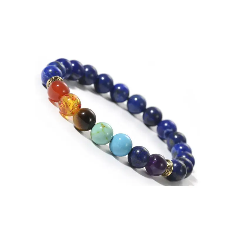 Healing Crystals Bracelet 7 Chakra Semi Precious Natural Crystal Stone Beaded Bracelets Yoga Reiki Amethyst Stretch Bracelets