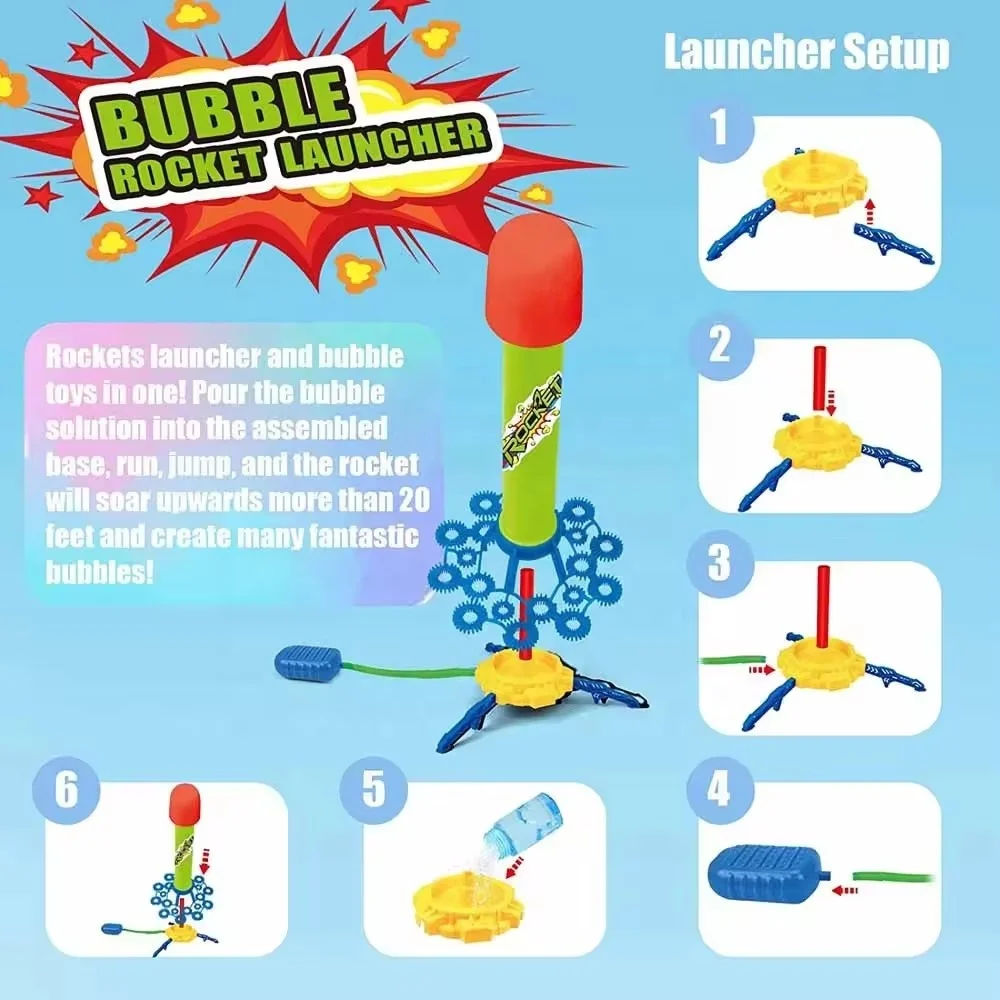 Kids jump air pressed stomp rocket launcher bubble maker set bubble rocket launching pedal toy for children outdoor play game