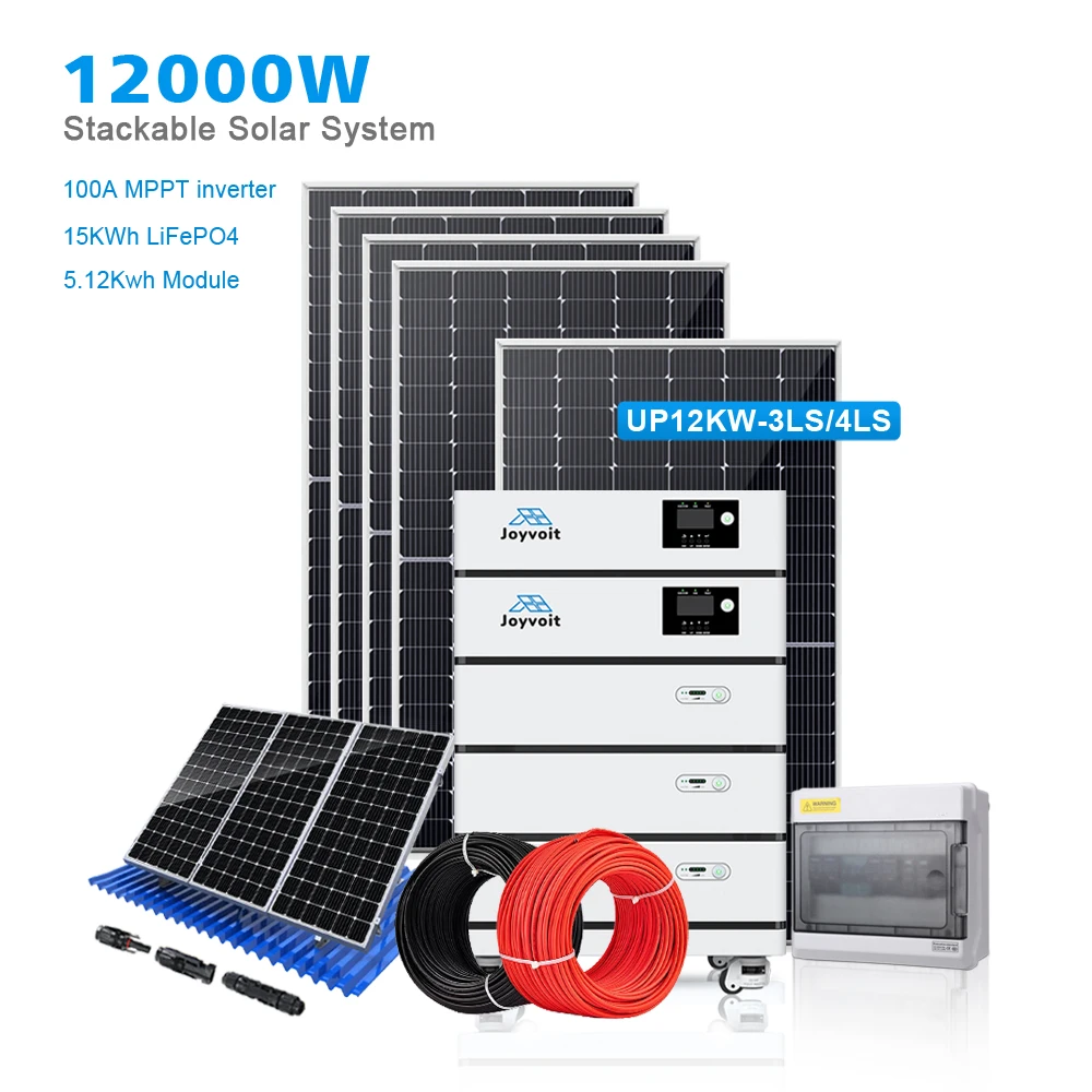 All in One 12KW Hybrid Energy Storage System 6kw Inverters with 5kw Stackable Batteries Half Mono Panels Offgrid Generator Kit