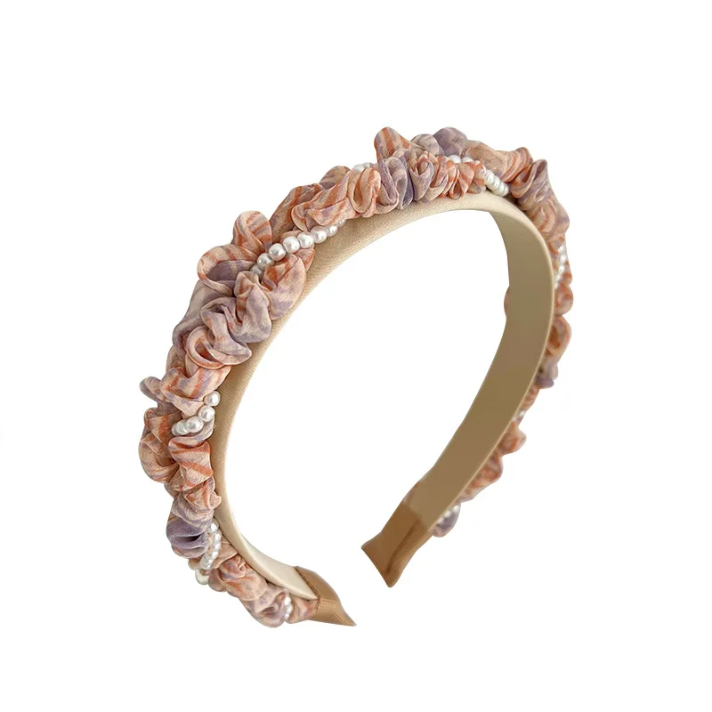 CLARMER Summer new design sweet mix color pearl twine women hair accessory handmade custom pleated headband