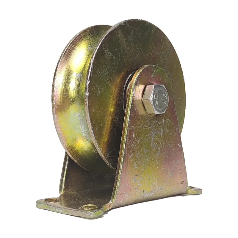U-groove sliding gate rollers with single bearing and outer support.groove door wheel,yellow color v groove gate pulleys