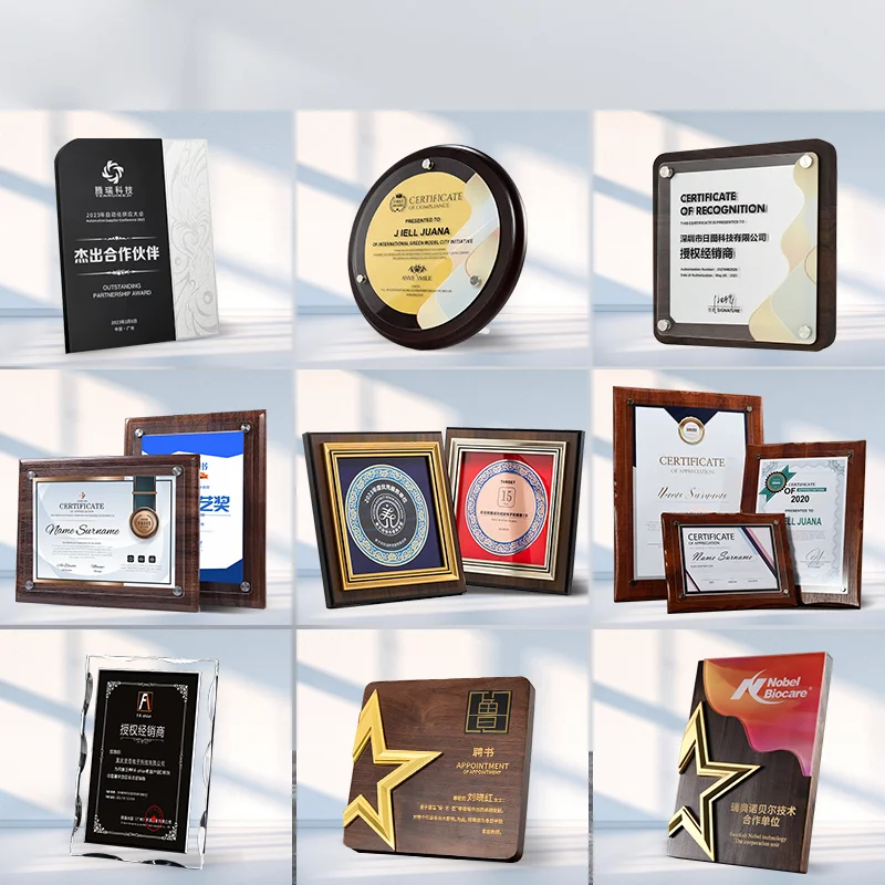 Custom  Frame award Certificate Plaque  Wooden Sublimation plaque  crystal plaque award trophy custom
