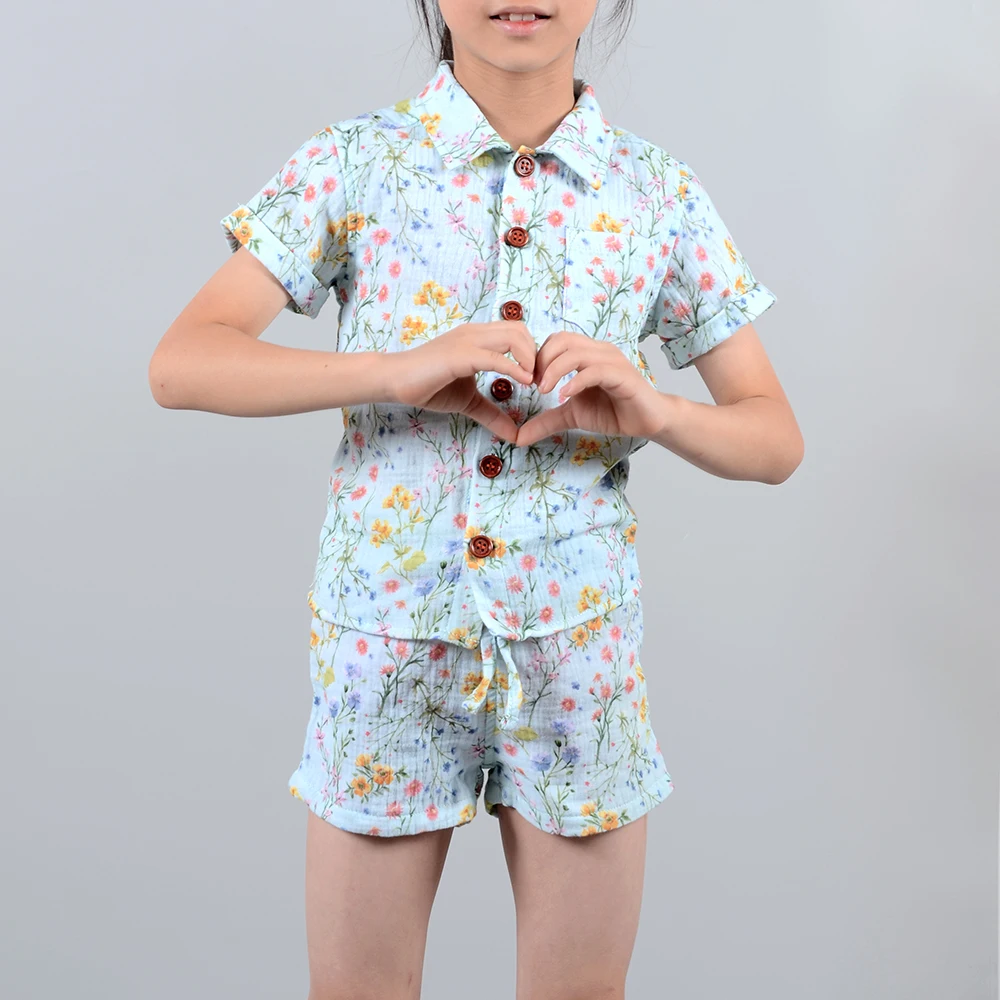 Colortex hot sale Baby Boys Girls Clothing Sets Summer Baby Wear Short Sleeve Printing Muslin girls 10 to 12 years clothes sets