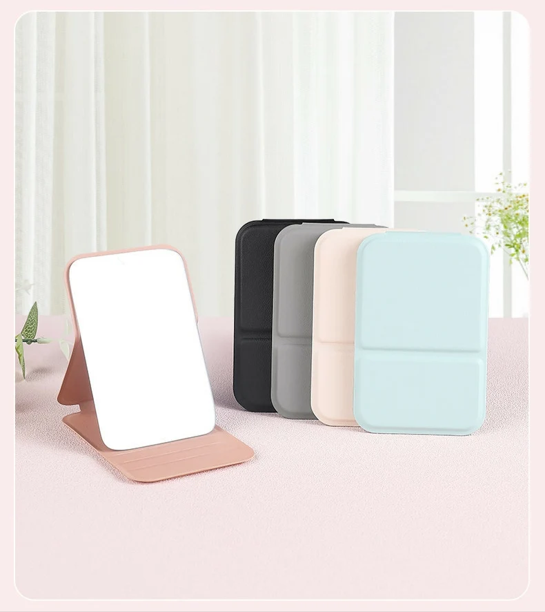 Handheld PU Leather Case Cover Rectangle Portable Compact Pocket Folding Simple Mini Desktop Makeup Cosmetic Mirror