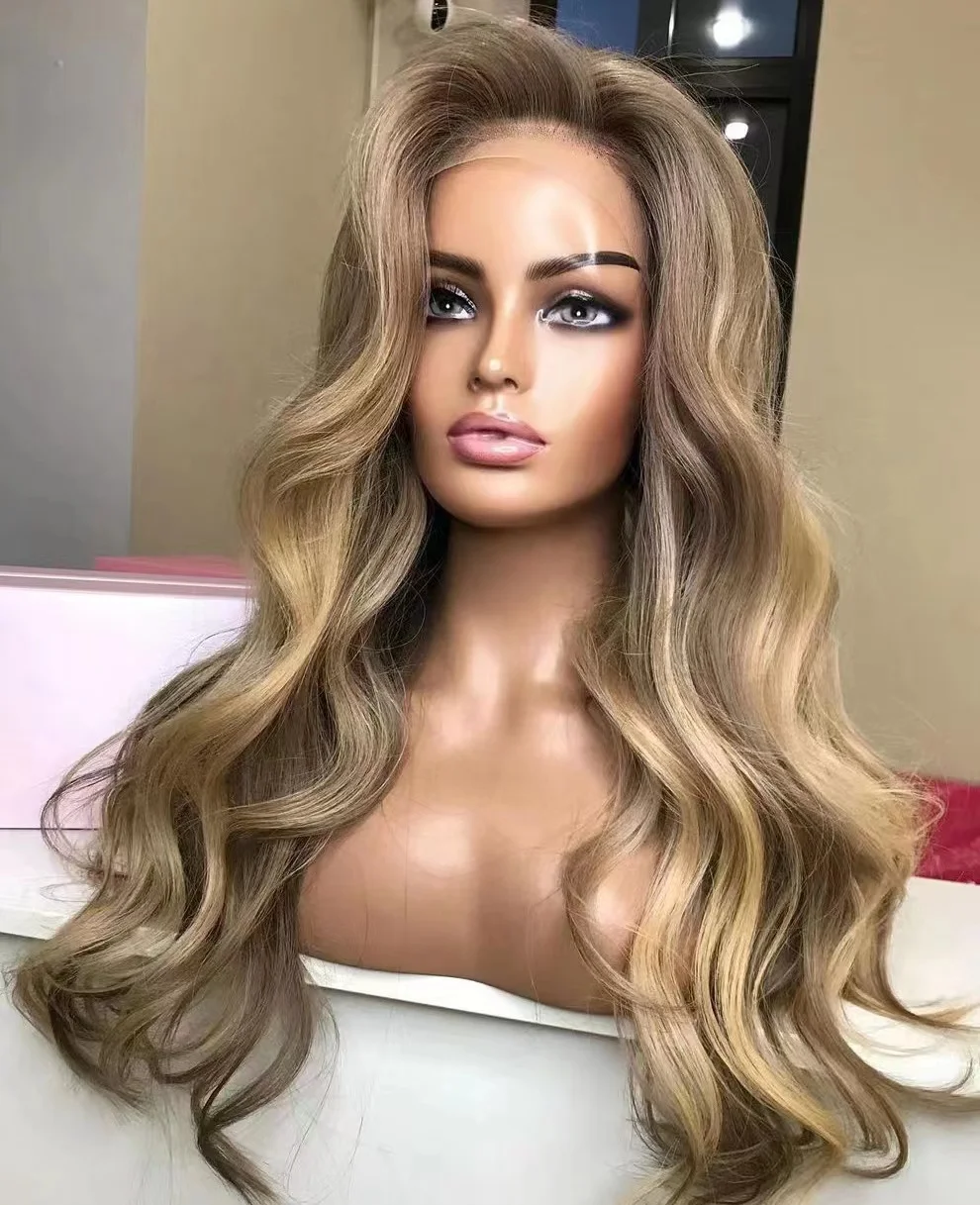 16A European Raw Human Hair Highlight Champagne Color Body Wave HD Transparent Lace Jewish Wig Pre Plucked With Baby Hair