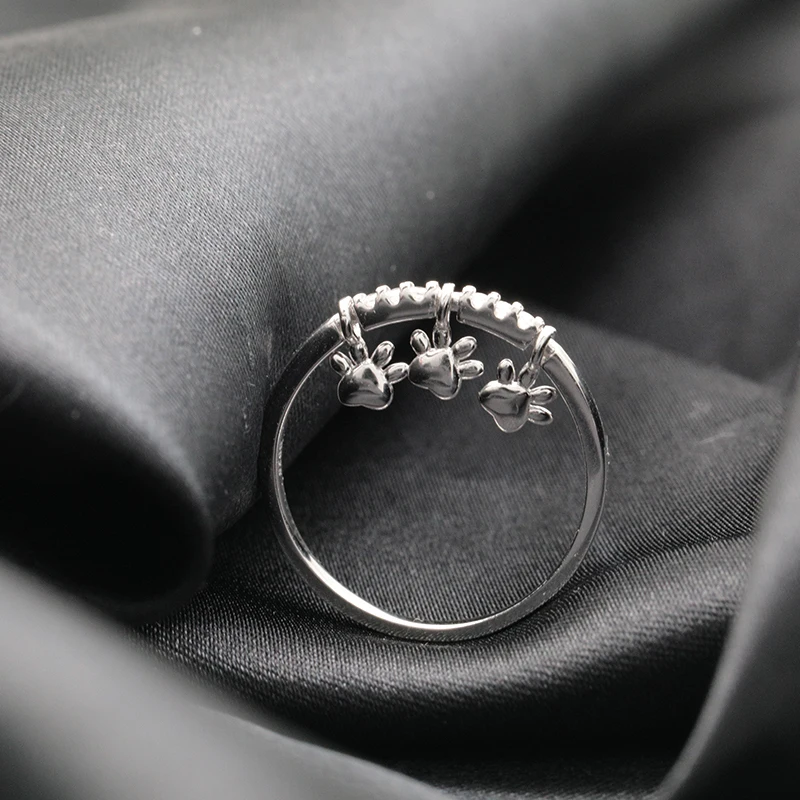 Cute Cat Claw Link Ring 925 sterling silver exquisite zircon ring girl