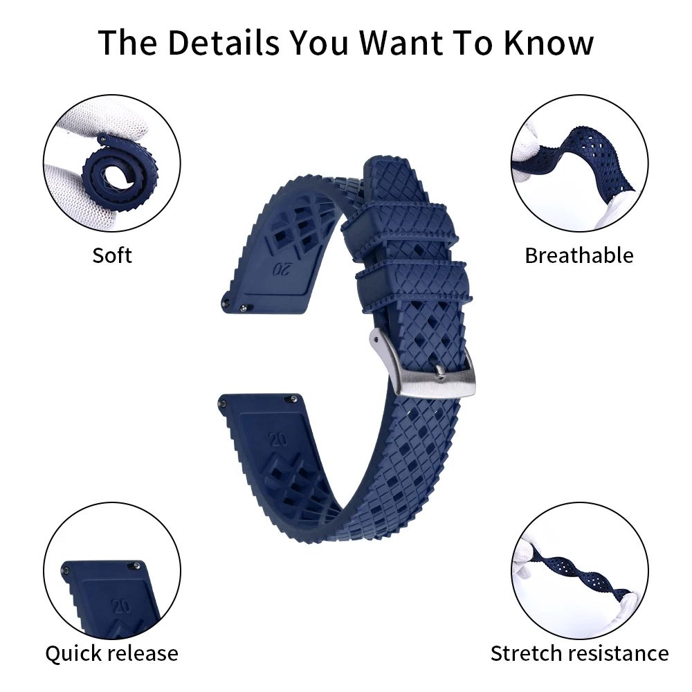 JUELONG Tire Tread Diving Sport FKM Rubber Watch Strap 20 22mm Multicolor Rubber Watch Band