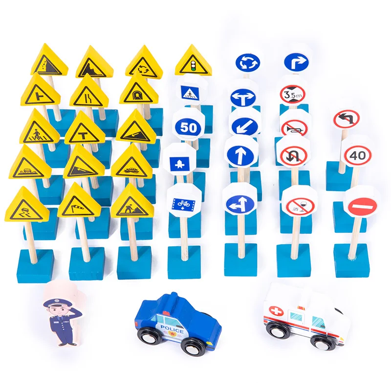 New Arrival 33 PCS Wooden Street Traffic Signs Parking Toys Set For Children Montessori Security Cognitive Educational Toy
