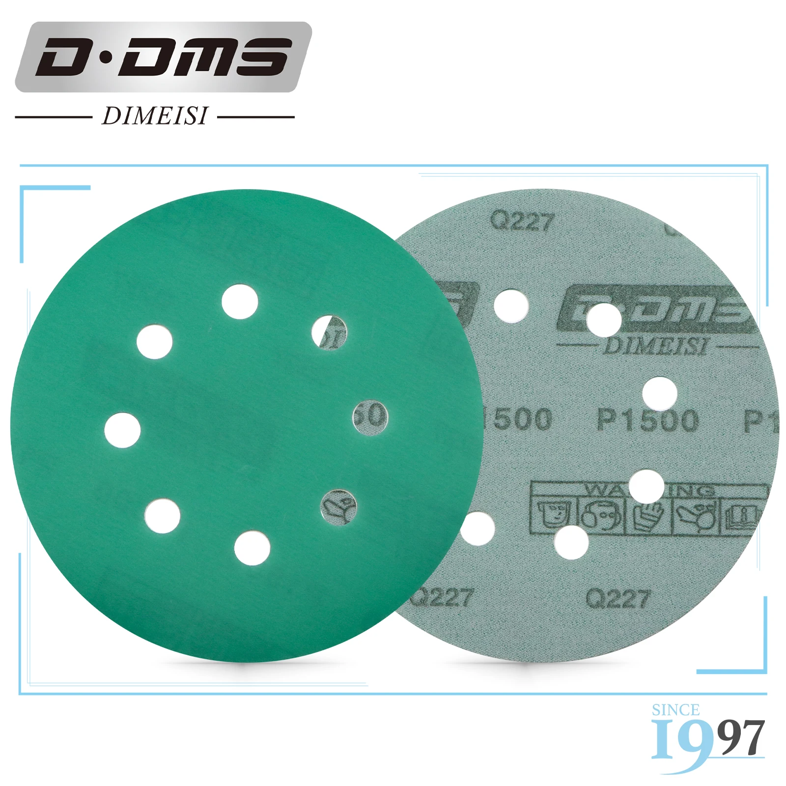 D DMS DIMEISI Q227 Фирменная зеленая пленка 1000 1200 1500 2000 2500 Ассорти Грит 50 шт. в коробке 5 дюймов 8 отверстий наждачная