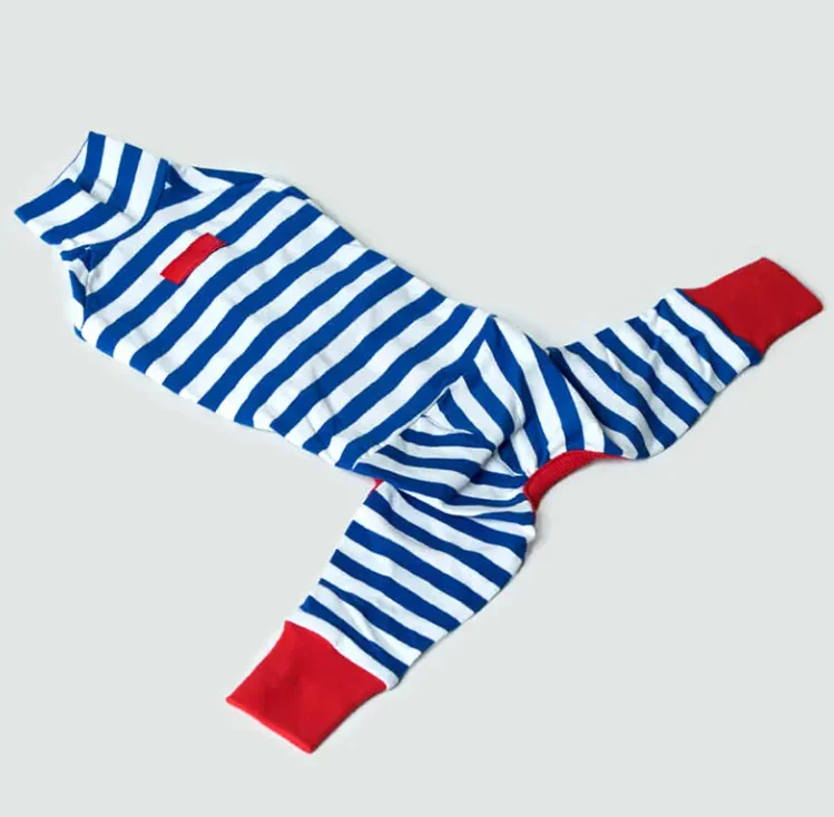 Wholesale pet clothes Dog pajamas jumpsuit pet pjs cotton striped homewear leisure large dog onesie pet clothes XXL