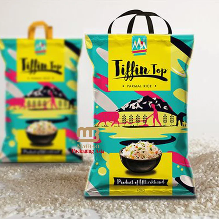 Custom Rice Bags 1kg 2kg 3kg 10kg Philippine Empty 5kg Rice Packing Bags With Handle Vacuum Laminated Plastic Rice Bags 5 kg