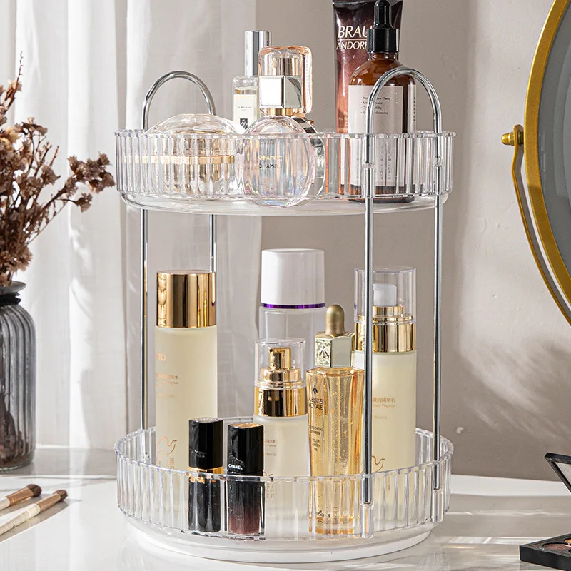 Compact double tiered storage rack for small spaces or narrow corners