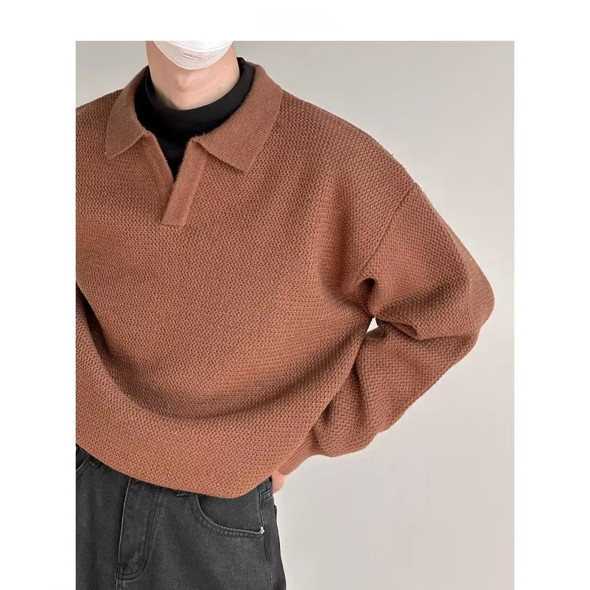 OEM&ODM Men Cashmere Wool sweater Turtleneck Pullover Essentials Mens Plain 100% Cotton V-Neck Pullover Custom Knitted Sweater