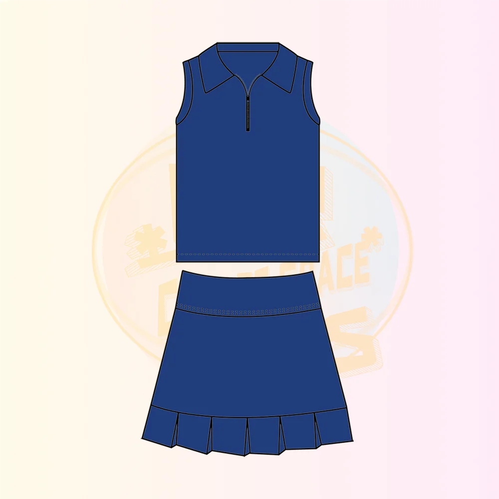 KERUI Custom Golf Solid Color Sleeveless 1/4 zipper top+skirt Girl 2-piece set  Sportswear Gym Running Fitness Outfits