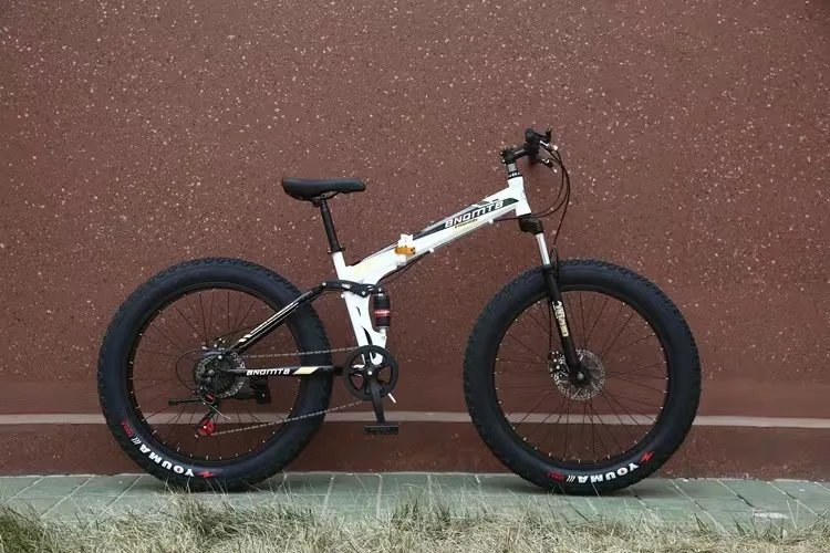 Wholesale 24 26 inch 30 Speed Folding Beach Snow Bikes Disc Brake Soft Tailed Mountain Fatbike Widened Tire Road Bicycle