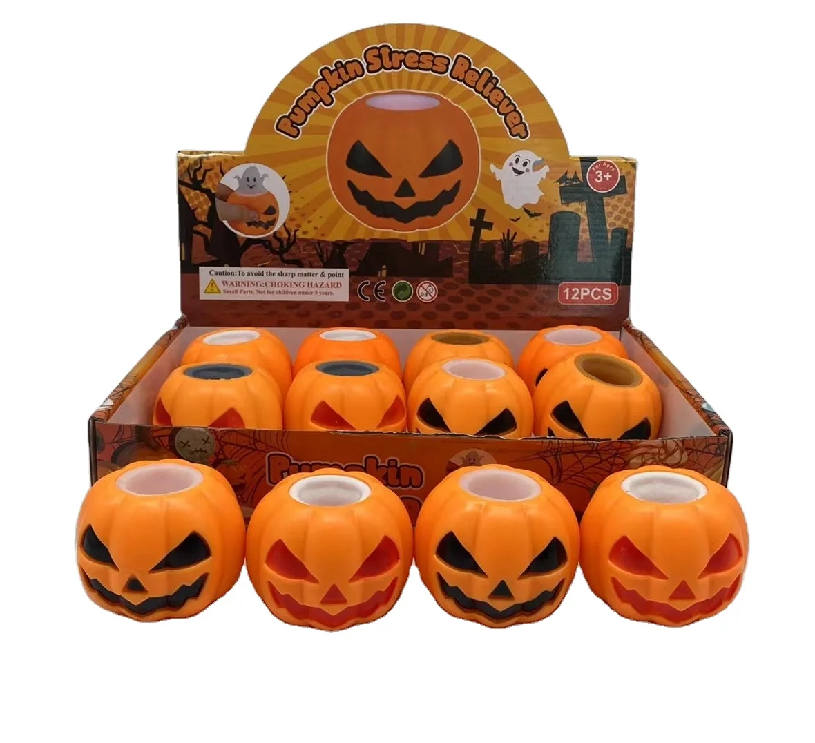 Wholesale Kids Adult Stress Relief Funny Novelty Toys TPR Halloween Squishy Pumpkin White Ghost Black Ghost Pop Out Squeeze Toys