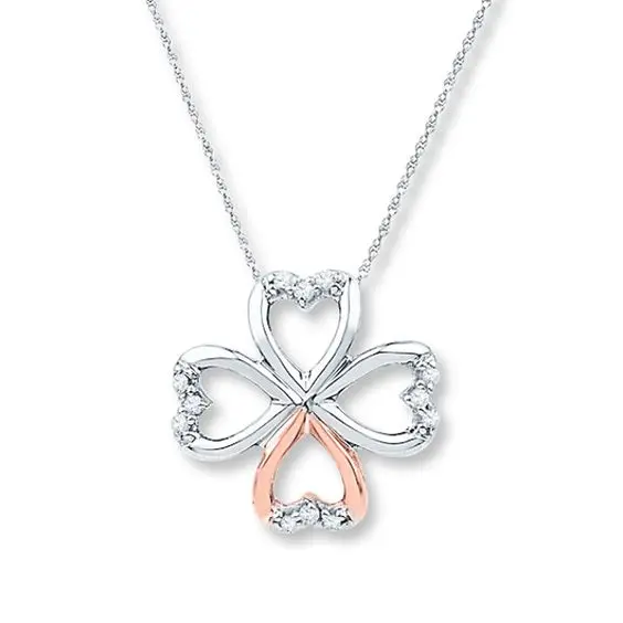 Kiss Me Lucky Four-leaf Clover Heart Turquoise Emerald Jewely Custom Gold Silver Plated Elegant Fashion Pendant Necklace