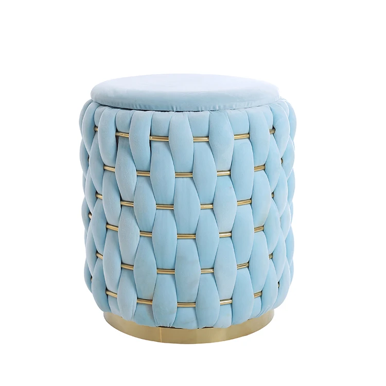 
Hot selling Nordic Round seated velvet gold metal base Storage Ottoman stool 