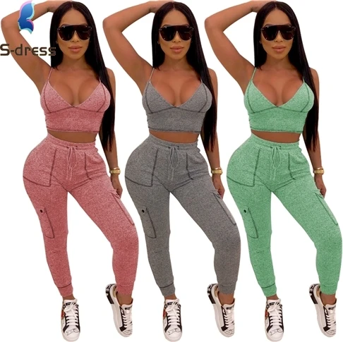 
Women Clothing Set LO6215 2021 New Solid Color Yoga Sweatsuit Sport Set Spring Summer Arrival Ladies Sleeveless 2 Piece 1 Piece 