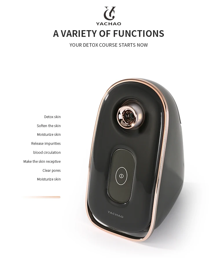 YaChao Salon Spa Black Professional Vapeur visage Nano Ionic Vapor Ozone Hot Mist Sauna Face Vaporizador Facial Steamer