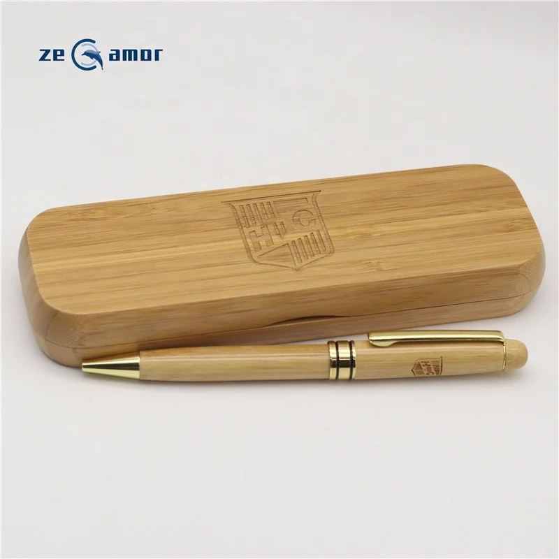 Premium Custom Business Logo Carved Brand Parker Refill Gold Metal Clip Best Gift ECO Natural Wooden Luxury Bamboo Pen With Case