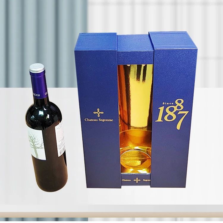 Luxury Custom Wine Packing Paper Box For Champagne Whisky Spirit Red Wine Glass Bottle Double Door Gift Box