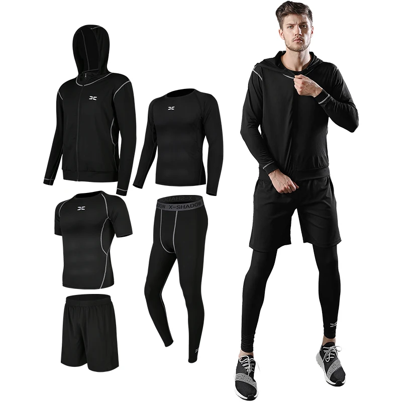
Free Match Style 5 Piece Compression Gym Tights Suits Sportswear mens fitness clothing 
