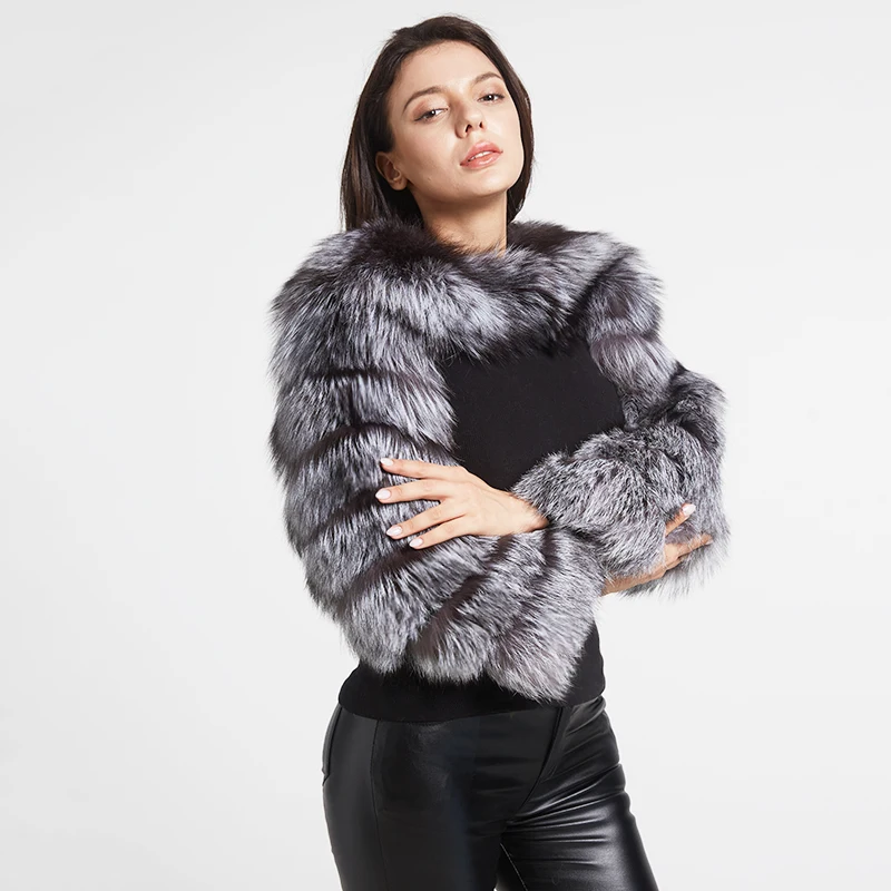 New Fashion Winter Women Natural Real Fur Outerwear Two Sleeves Fox Fur Coat