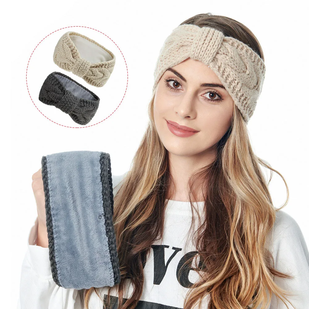 Women Turban Warm Ear Protection Makeup Wash Face Wool Knit Brushed Headwrap Crochet Winter Sport Headband