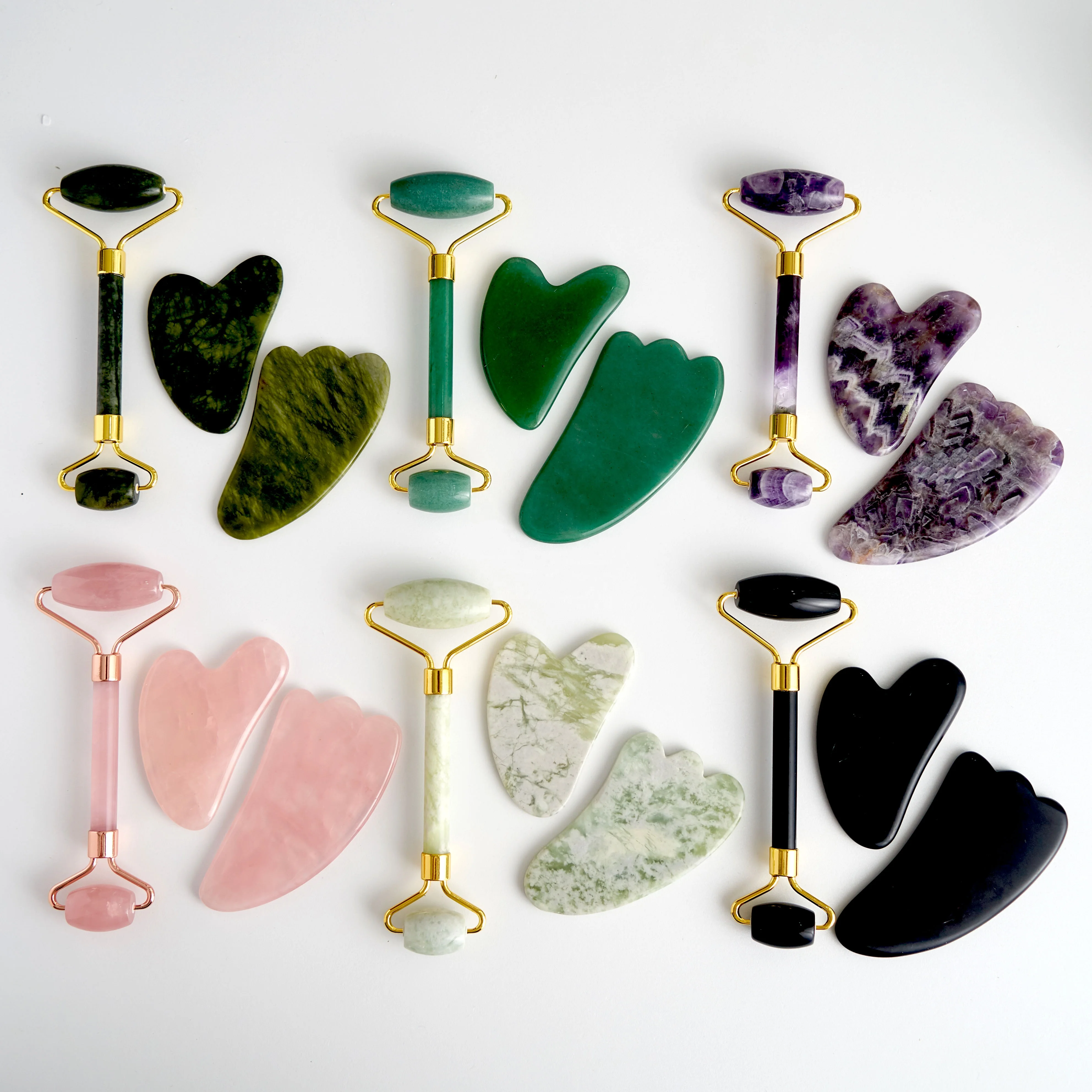 Jade Roller and Guasha Massage Tool Gift Set Custom Logo Wholesale High Quality Jade Face Roller and Gua Sha
