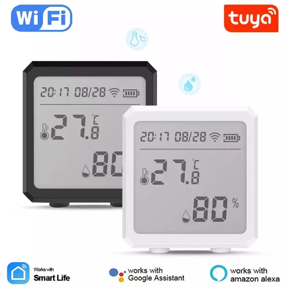 White/Black Hygrometer and Thermometer Sensor Tuya Wifi Temperature & Humidity Sensor with LCD Display