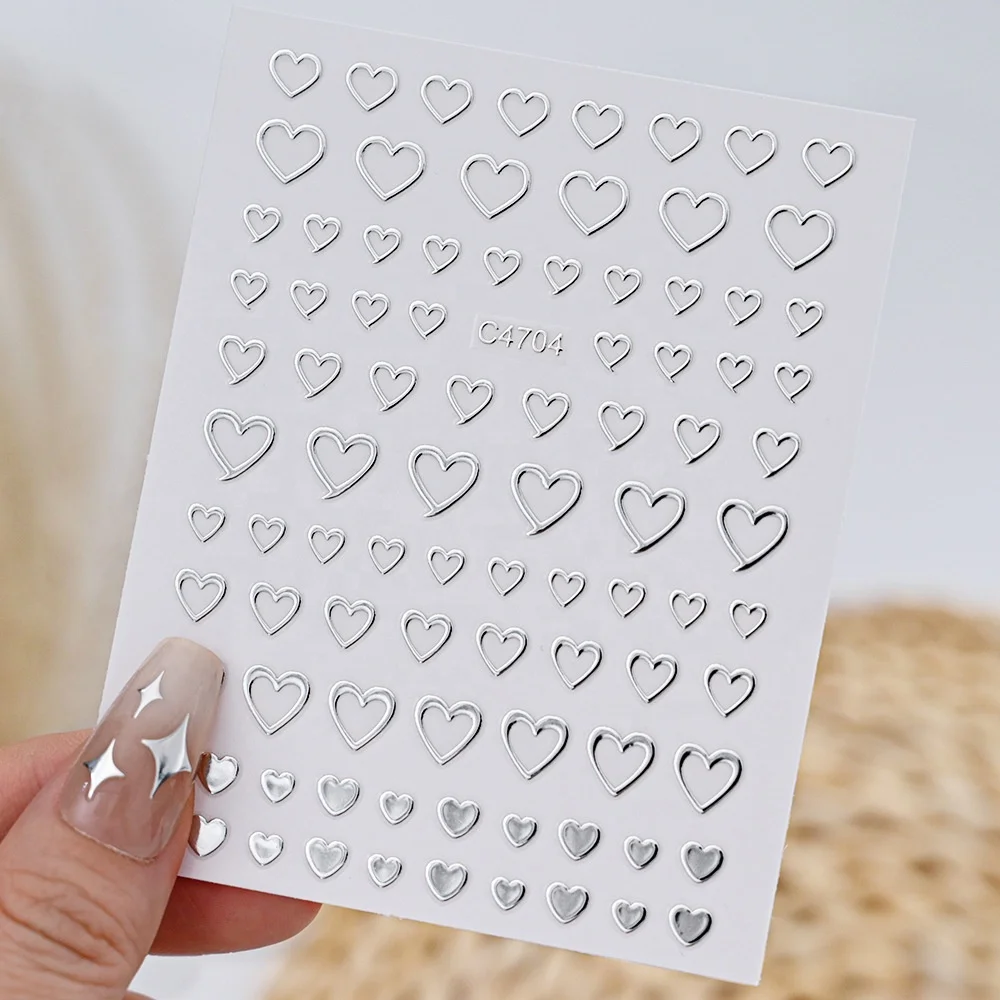 New 5D liquid metal Silver nail sticker moon star love stickers for nail art