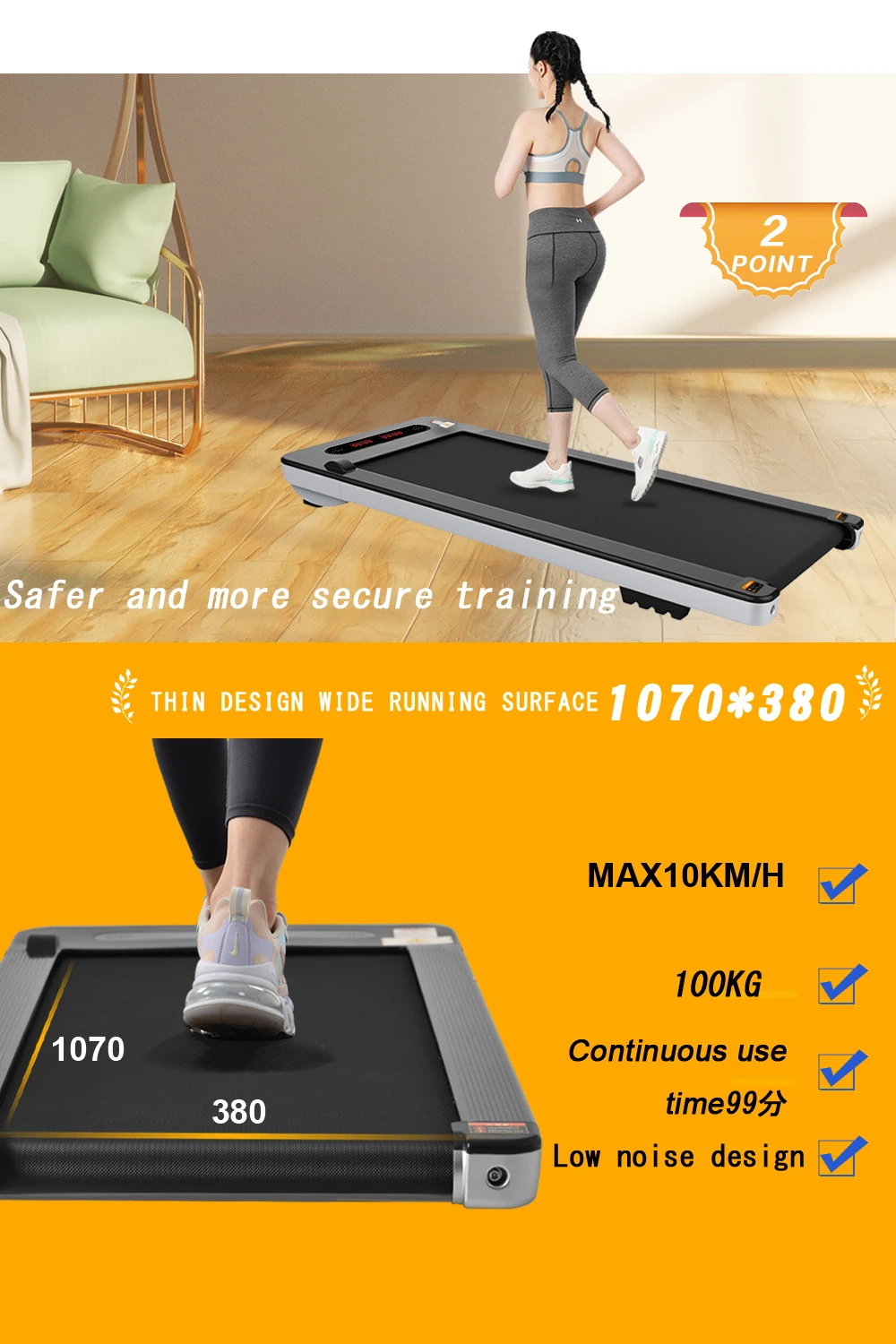 Portable Walking Machine Under Desk Electric Treadmill with Bluetooth Audio Speakers Jogging Walking Treadmill for Home