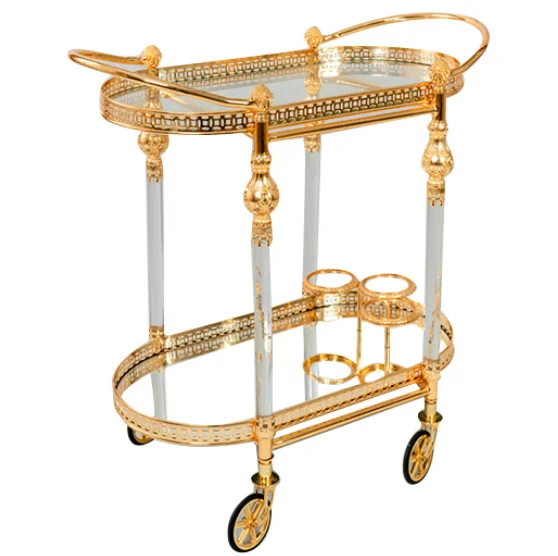 Luxury Golden Kitchen Dining Cart Bar Restaurant Tea Wine Rack Service Cart Vintage Luxury Trolley