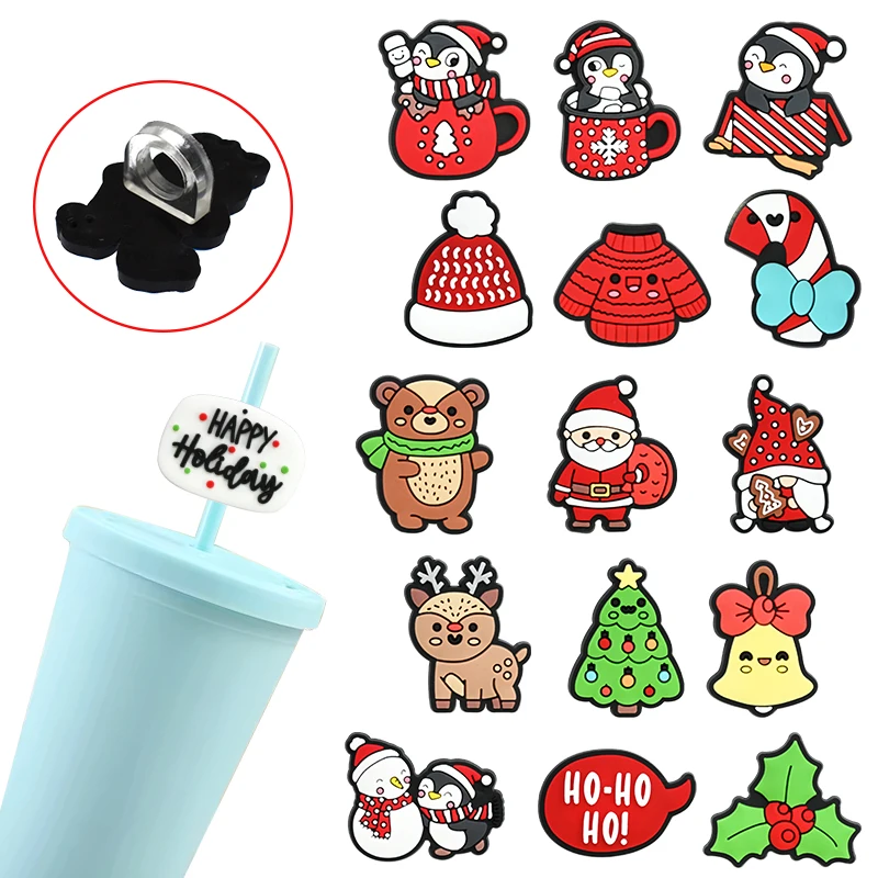Christmas Drinking Straw Topper Bar Accessories Glass Straw Party Gifts Christmas Straw Toppers Charms Accessories For Tumblers