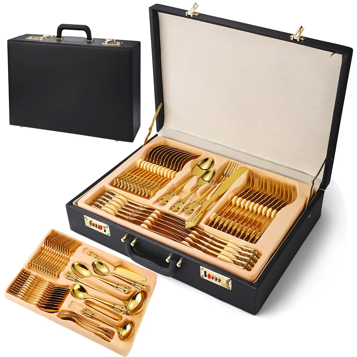 12 People Service Palace Style Flatware Sets Coloured Gold 304 18/10 Stainless Steel 72pcs Cutlery Set With Gift Box