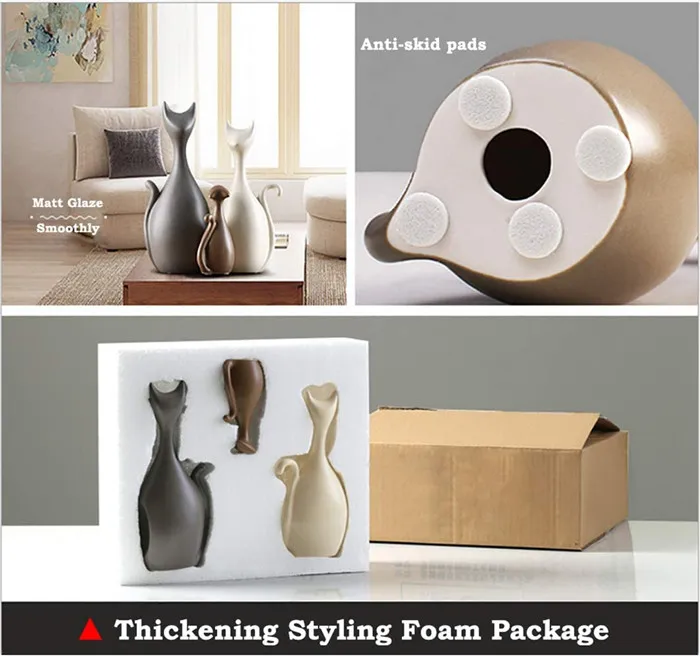 Ceramic Home Decor Cat Family Figurine Crafts Animals Statue Abstract Sculpture Ornament Birthday Wedding Gifts 3pcs/Set