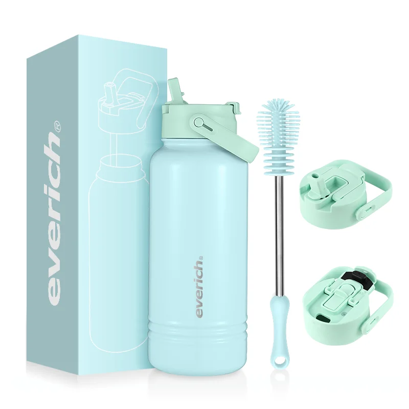 Custom Stainless Steel Water Bottle Purse Double Wall Sport Insulated Water Bottle with Strap and 3 lids