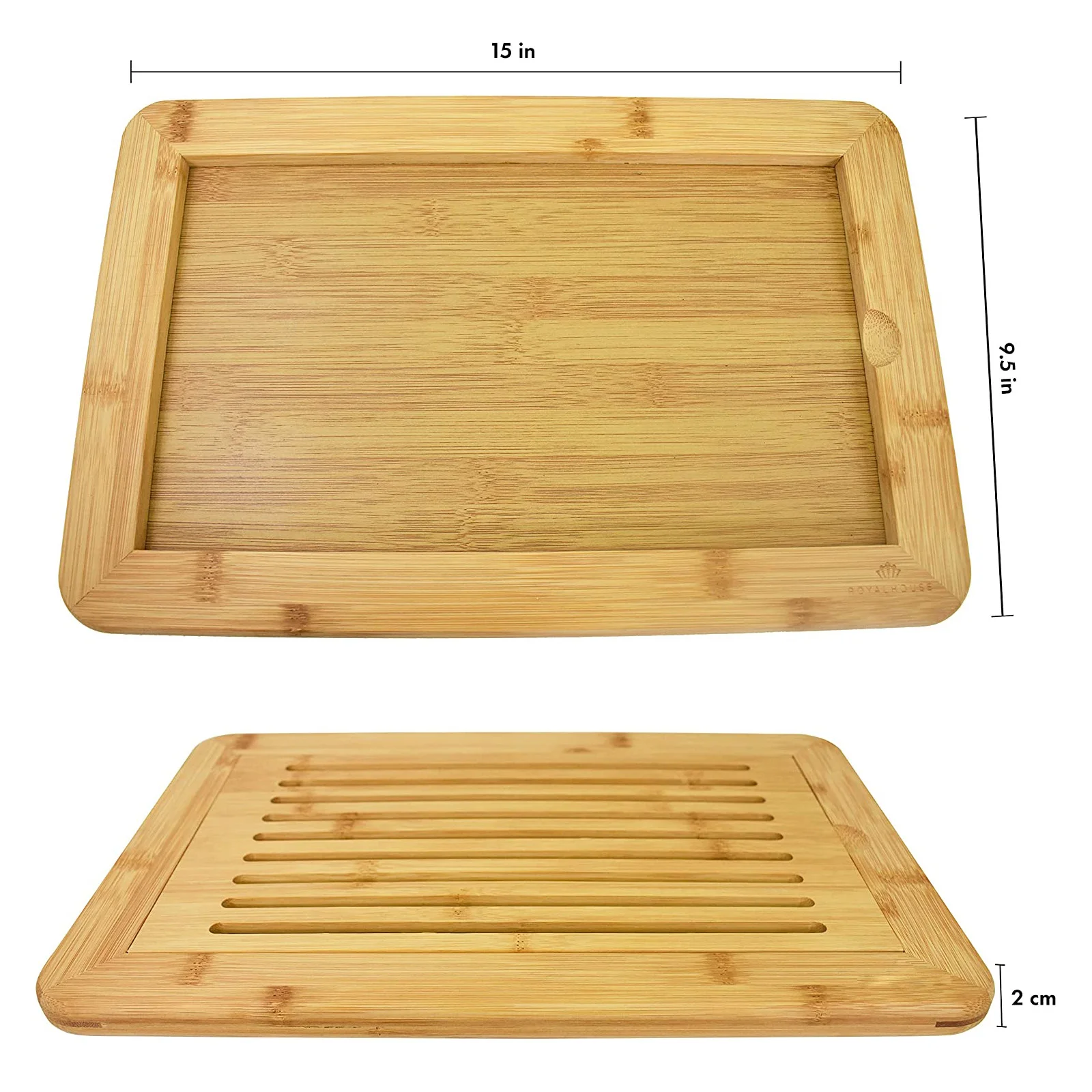 Organic Bamboo Slotted Bread Cutting Board with Removable Crumb Catcher