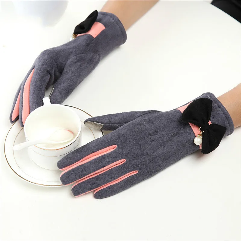 
CLIMATE Winter Bow Wool Gloves Women Mittens Gloves Fashion Opening Design Ladies Gloves New Elegant 