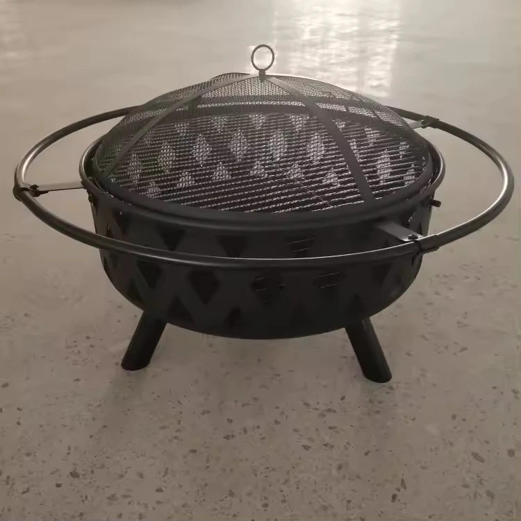 Charcoal wood burning fire pit bonfire fireplace outdoor courtyard garden backyard black metal round barbecue grill