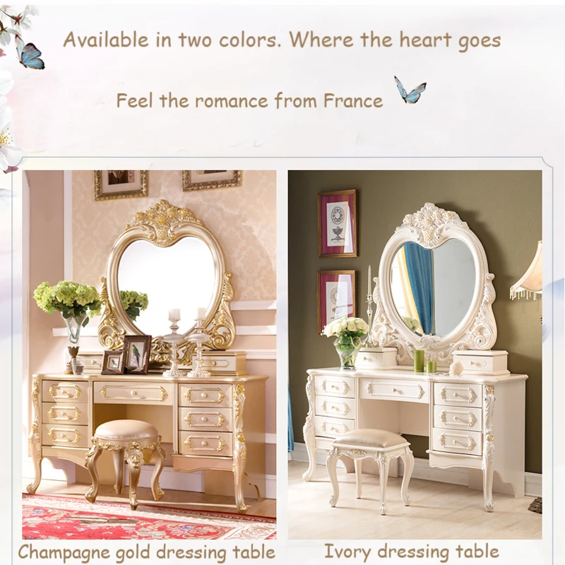 Champagne European dressing table bedroom Princess dresser table combination French luxury dressing cabinet large family