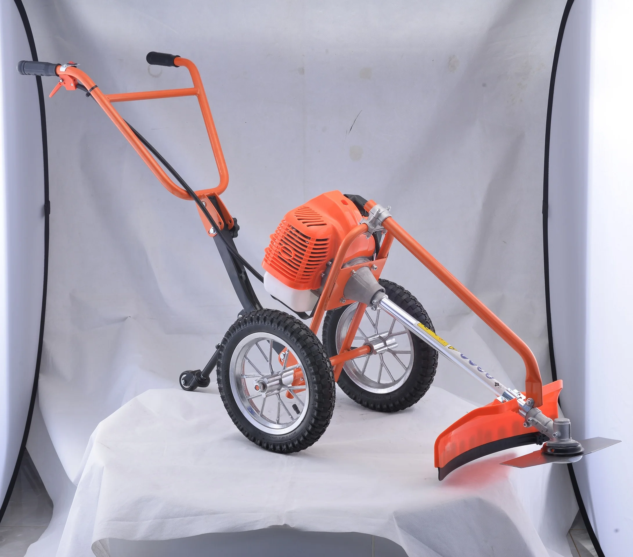 52cc Power Manual 2 Wheels Gasoline Grass Trimmer Hand Push Brush Cutter With Wheel