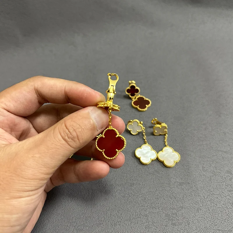 High quality s925 sterling silver 18K gold rose gold leaf two flower earrings women onyx mother ear clips factory wholesale