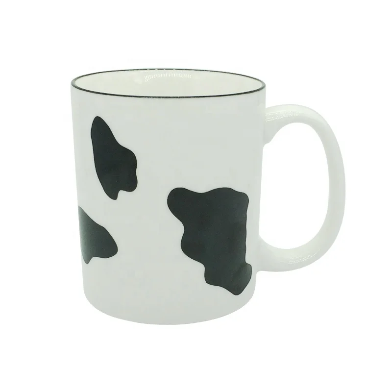 Amazon Top Seller 2021 High Quality Ceramic Coffee Mug 350ml Porcelian Tea Cups With Cow Pattern Decals Sublimation Mug