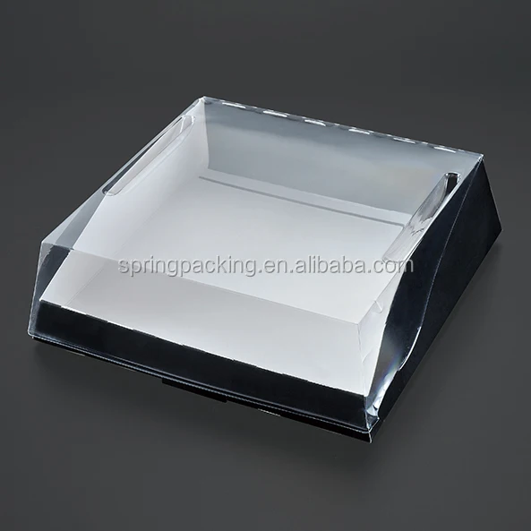 Hot sale Clear PET transparent lid with Paper base tray Cake box black box clear lid