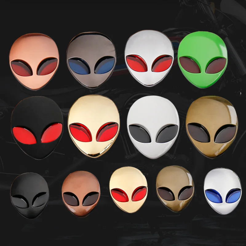 Wholesale 18 styles of 3D Metal Alien Face Car Sticker Waterproof Emblem Stickers Metal Alien Face Car Truck Motor Decoration